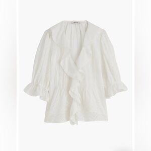 Madewell White Pintuck Ruffle Puff Sleeve Top with Eyelet